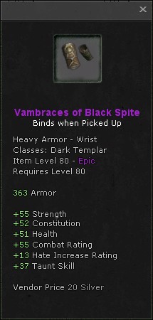 Wrists: Vambraces of Black Spite