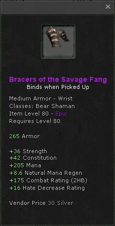 Wrists: Bracers of the Savage Fang