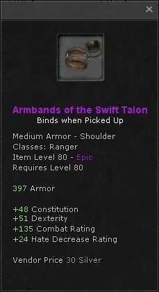 Shoulders: Armbands of the Swift Talon