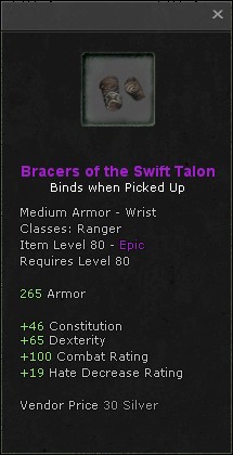 Wrists: Bracers of the Swift Talon